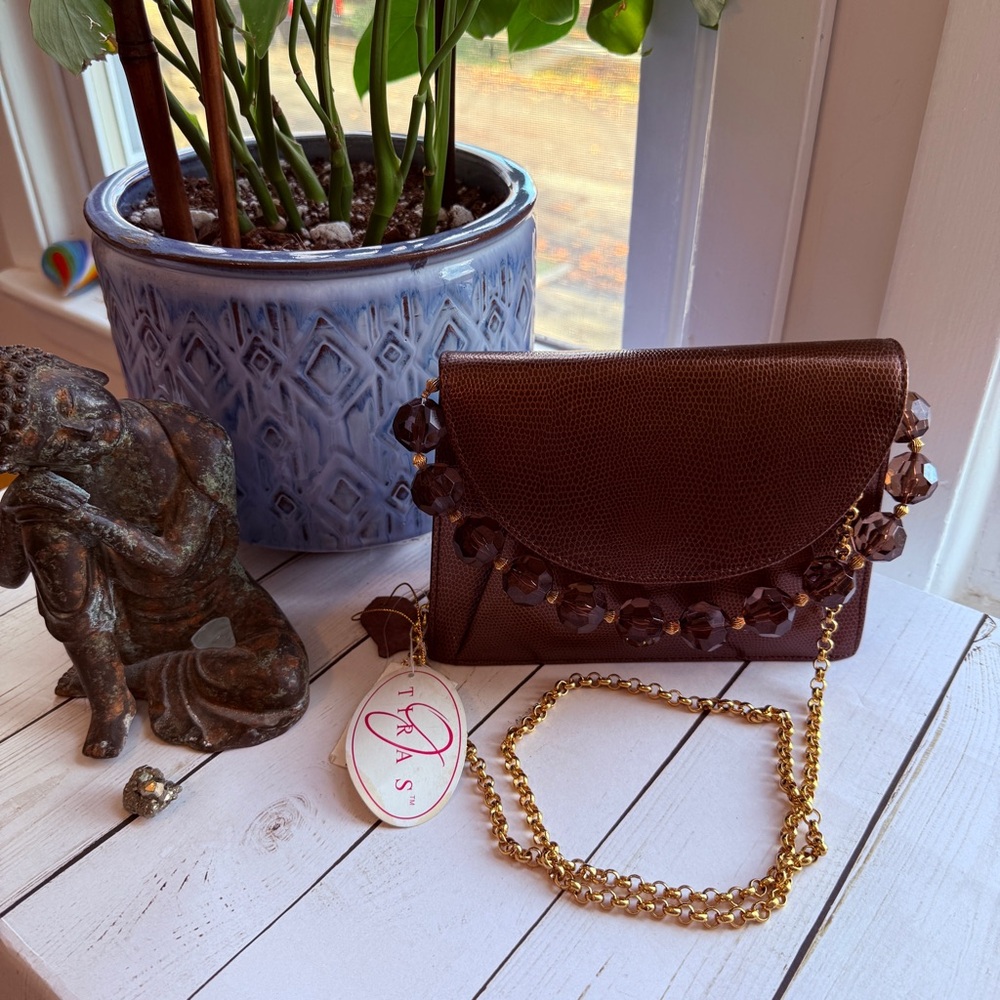 Tiras | Copper Colored Crossbody Bag with Beaded Handle - Picture 3 of 10